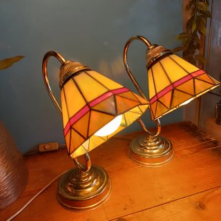 Pareja Lámparas Latón Tiffany Vintage