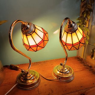 Pareja Lámparas Latón Tiffany Vintage