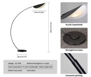 Lampada da terra ad arco di design nero