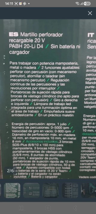 Parkside Martillo Perforador Recargable 20V