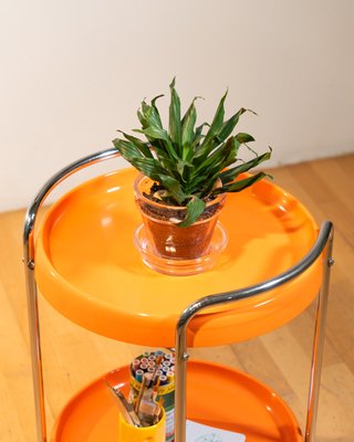 Carrito Bar Redondo Vintage Naranja Cromado Año 70