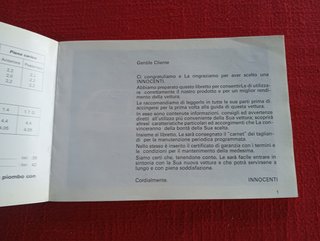 Libretto Uso e Manutenzione Innocenti Mille 1995