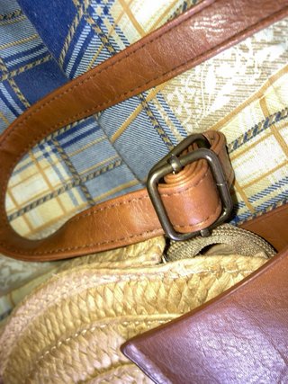 Bolso vintage redondo mimbre y piel