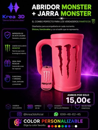 Bicchiere e apribottiglie Monster in stampa 3D