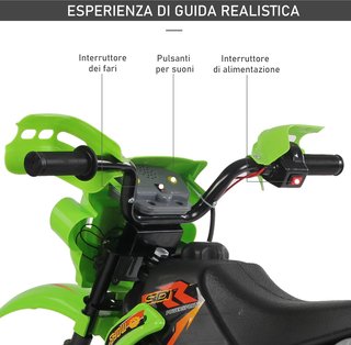 Moto Eléctrica para Niños a Partir de 3 Años, Moto Cross Eléctrica con Ruedas, Batería 6V Velocidad 2.5Km/H, 102 X 53 X 66Cm, Verde
