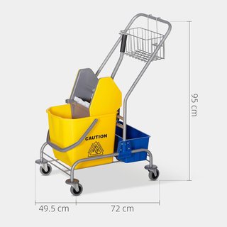 Carro de Limpieza Profesional con Cesto Suspendido, Estante, Cubo de 25L para Lavado de Suelos con Escurridor, Carro Multiusos con Gancho para Hotel, Restaurante y Comedor, 72X49.5X95 Cm, Amarillo