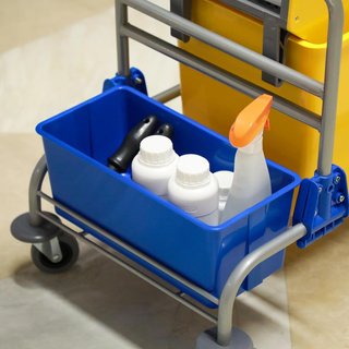 Carro de Limpieza Profesional con Cesto Suspendido, Estante, Cubo de 25L para Lavado de Suelos con Escurridor, Carro Multiusos con Gancho para Hotel, Restaurante y Comedor, 72X49.5X95 Cm, Amarillo