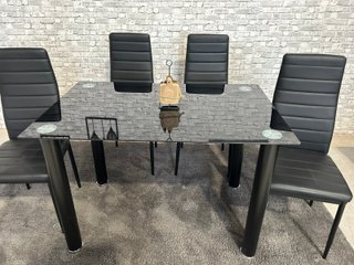 Mesa Comedor Cristal Templado y 4 Sillas Negras