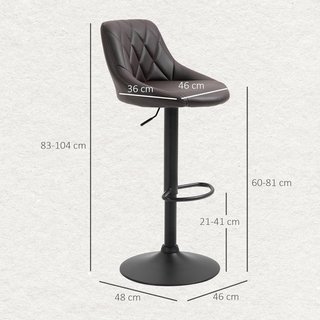 Conjunto de 2 Taburetes de Bar con Altura Ajustable, Base de Metal y Asiento de Piel Sintética, Taburetes Altos Modernos Giratorios con Respaldo y Reposapiés 46X48X83-104Cm, Marrón Oscuro y Negro