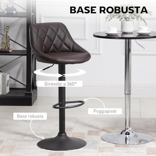 Conjunto de 2 Taburetes de Bar con Altura Ajustable, Base de Metal y Asiento de Piel Sintética, Taburetes Altos Modernos Giratorios con Respaldo y Reposapiés 46X48X83-104Cm, Marrón Oscuro y Negro