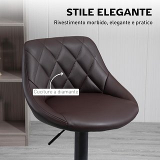 Conjunto de 2 Taburetes de Bar con Altura Ajustable, Base de Metal y Asiento de Piel Sintética, Taburetes Altos Modernos Giratorios con Respaldo y Reposapiés 46X48X83-104Cm, Marrón Oscuro y Negro
