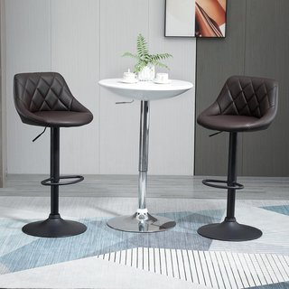 Conjunto de 2 Taburetes de Bar con Altura Ajustable, Base de Metal y Asiento de Piel Sintética, Taburetes Altos Modernos Giratorios con Respaldo y Reposapiés 46X48X83-104Cm, Marrón Oscuro y Negro