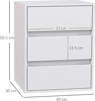 Cómoda Moderna de 3 Cajones para Sala y Pasillo, Cómoda de Dormitorio en Aglomerado, 40X30X50.5 Cm, Blanco