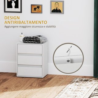 Cómoda Moderna de 3 Cajones para Sala y Pasillo, Cómoda de Dormitorio en Aglomerado, 40X30X50.5 Cm, Blanco
