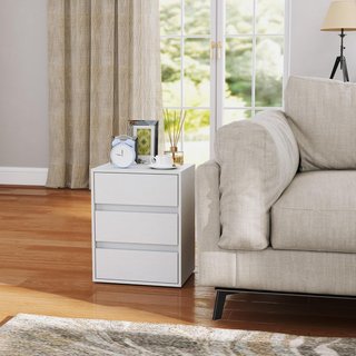 Cómoda Moderna de 3 Cajones para Sala y Pasillo, Cómoda de Dormitorio en Aglomerado, 40X30X50.5 Cm, Blanco