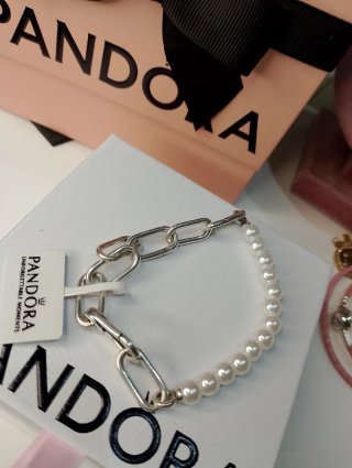 Bracciale Pandora con Perle e Maglie in Argento