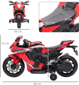 Moto Eléctrica para Niños Con Licencia HONDA, Moto para Niños Eléctrica Con Batería 6V Recargable, Velocidad 3 Km/H, Música y Ruedecillas, Roja