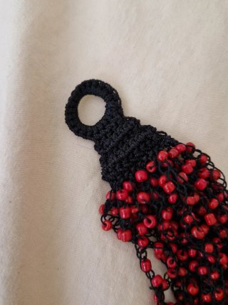 Collana artigianale doppio filo nero perline rosse