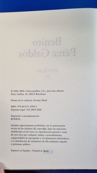 Novelas IV. BENITO PÉREZ GALDÓS