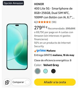 Honor 400 lite 256GB Plata