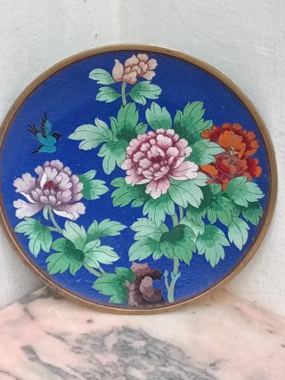 Plato cloisonné japonés flores y pájaro