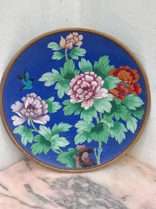 Plato cloisonné japonés flores y pájaro