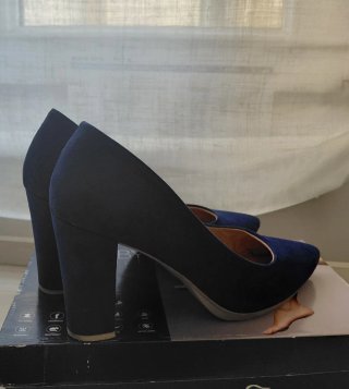 Zapatos ante azul tacón ancho