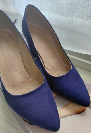 Zapatos ante azul tacón ancho