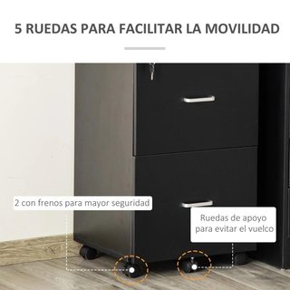 Mueble Cajonera Oficina 2 Cajones Llave Negro 72cm