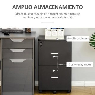 Mueble Cajonera Oficina 2 Cajones Llave Negro 72cm
