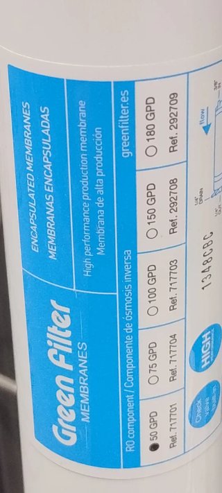 Membrana Osmosis Inversa Green Filter 50-150 GPD