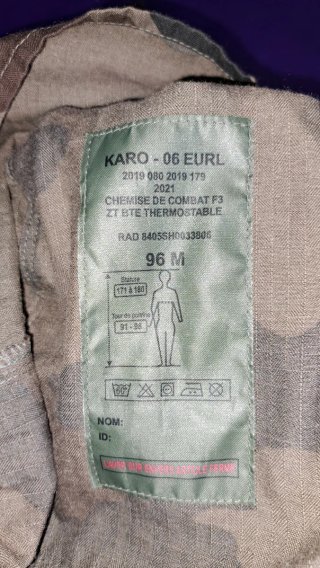 Camisa Combate Ejército Francés Camuflaje