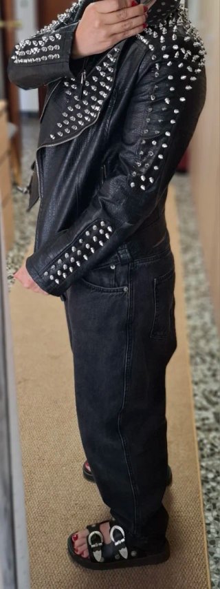Cazadora Biker Negra Púas efecto cocodrilo Talla M