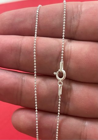 Cadena Bolitas 45cm Y Medalla Virgen María Plata