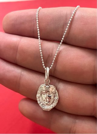 Cadena Bolitas 45cm Y Rostro Virgen Rocío Plata