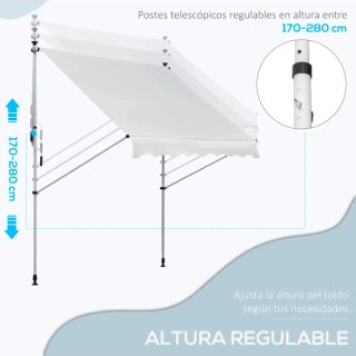 Toldo manual retráctil 200x150x170-280cm blanco