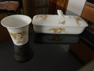 Antiguo juego tocador porcelana floral