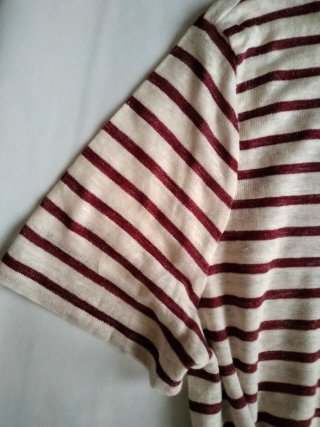 Camiseta Lino Rayas Granate Talla L