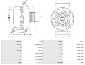 Alternador AS-PL A0750S 150A 12V VW AUDI