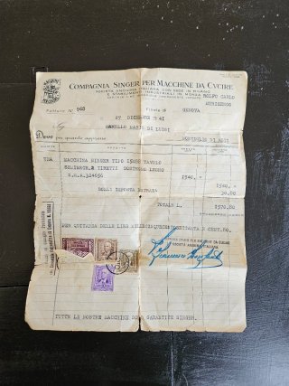 Macchina da Cucire Singer 15M - 1941 con fattura