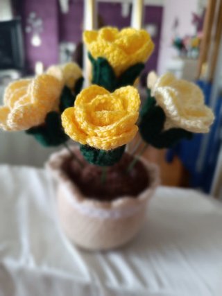 Flores Rosas Crochet Hecho a Mano