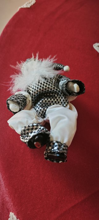 Bambola Pierrot Porcellana Vintage Vestito Scacchi