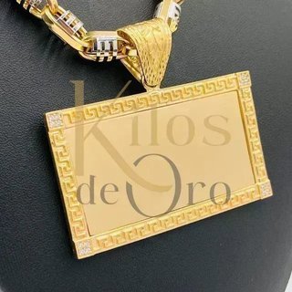 COLGANTE CHAPA CON GRECA. PERSONALIZABLE. ORO18K.
