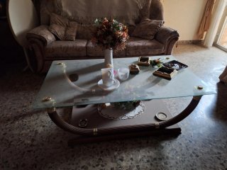 Mesa Centro Salón Madera y Cristal