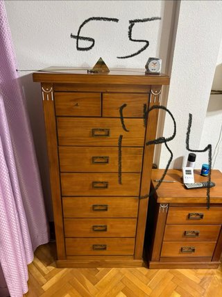 Dormitorio madera maciza, mesillas, comoda y sinfo
