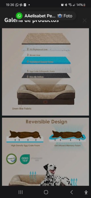 Cama para perro ortopédica L (91x68.5x17.5cm)