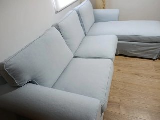 Sofá chaise longue gris tela