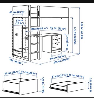 Cama alta IKEA SMASTAD con escritorio