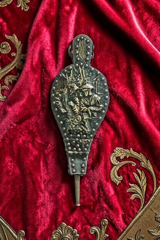 antico Mantice soffietto da camino in bronzo