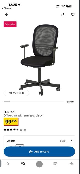 Silla de oficina Ikea FLINTAN azul eléctrico